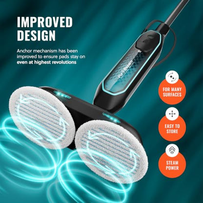 PurSteam ScrubMaster V2 Steam Mop with Dual Scrubbing Head and LED Lights | Dual Scrubbing Head | LED Headlights | Adjustable Steam Control | Anti-Slip Swivel Head | Cable Holder | Upright Lock - size: Steam Mop - ScrubMaster 2.0