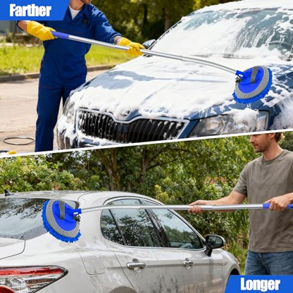 15° Curved Car Wash Brush with Long Handle 43" Extension Cleaning Mop Exterior Interior Carwash Duster 3-Section, 90° Pivoting Extralarge Microfiber Head for Scratch-Free Car, SUV & Truck (Blue) - color: Blue