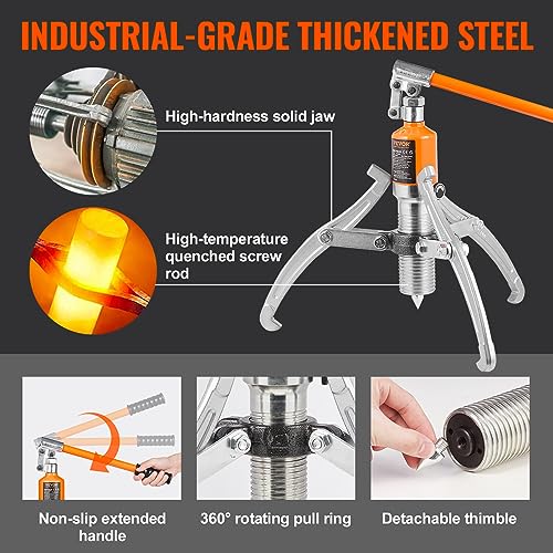 VEVOR Hydraulic Gear Puller, 15 Ton Max Capacity Wheel Bearing Pulling Separator, 2 or 3 Jaws Puller, Vertically and Horizontally, 12" Jaw Hydraulic Puller with Case for Pulling Hubs - style: 15 Ton