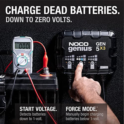 NOCO Genius GEN5X3: 3-Bank,15A Onboard Battery Charger - 5A Per Bank,12V Waterproof Marine Charger with Overcharge Protection&Temperature Compensation–for Lead-Acid&Lithium Batteries(Pack of 2) - size: 15A (5A per Bank) (Pack of 2)