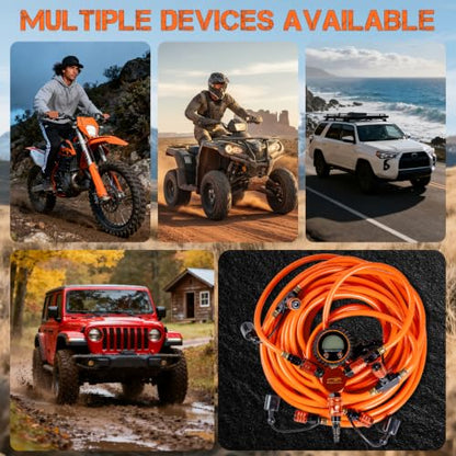 4 Tire Inflation Deflation System W/300PSI Digital Pressure Gauge | Fits up to 200" Wheelbase, Plastic Carry Box & Heavy Duty Hoses, Fits Truck, Car, Trailer, Motorcycle Offroad Vehicles,Orange - color: Orange
