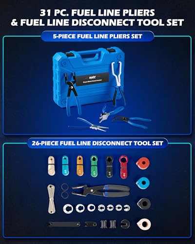 Orion Motor Tech Master Quick Disconnect & Fuel Line Pliers Tool Set, 31pc Fuel Line Disconnect Tool Set with Fuel and AC Disconnect Pliers, Heavy-Duty Fuel Pipe Repair Set for Auto A/C Fuel Line - color: blue
