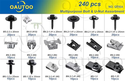 240pcs Body Multipurpose Bolt & U-Nut Kit Assortment for GM Ford Chrysler