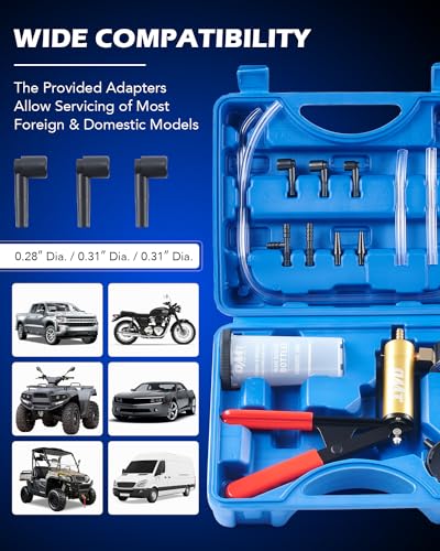 OMT One-Man Brake Bleeding Kit with Hand Vacuum Pump and Dial Gauge, Blue | High Grade Aluminum Alloy Fluid Evacuation System; Resilient PVC Tubing and Connectors; Great for Multi-Vehicle Servicing - color: Blue