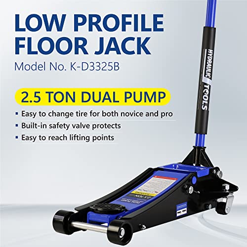 2.5T Low Profile Steel Floor Jack, 5500 lb, Dual Pump, 3.5"-19.5" Lift | Heavy-duty steel, dual-piston quick lift, low profile, 3.5"-19.5" range, overload safety protection. - size: 2.5T Dual Pump 3.5"-19.5"