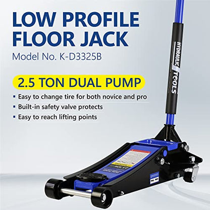 2.5T Low Profile Steel Floor Jack, 5500 lb, Dual Pump, 3.5"-19.5" Lift | Heavy-duty steel, dual-piston quick lift, low profile, 3.5"-19.5" range, overload safety protection. - size: 2.5T Dual Pump 3.5"-19.5"