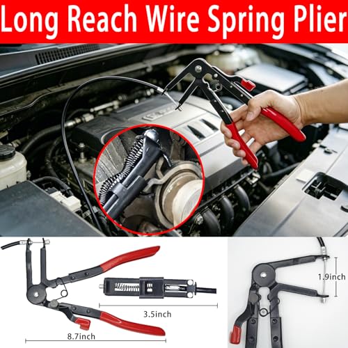 5 Pcs Hose Clamp Pliers Set, Automotive Long Reach Hose Clamp Removal Tool, 27" Flexible Wire Spring, Swivel Jaw Flat Band Plier, Hose Remover, Clic-R Collar Plier for Fuel Oil Water Hose