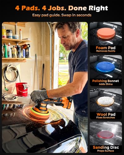 8-Speed Cordless Car Buffer Polisher Kit, 28 PCS Complete Kit | Long Runtime, Hard Carrying Case, for Waxing, Polishing and Scratch Removal on Cars, RVs and Boats, Ideal for Gift Giving