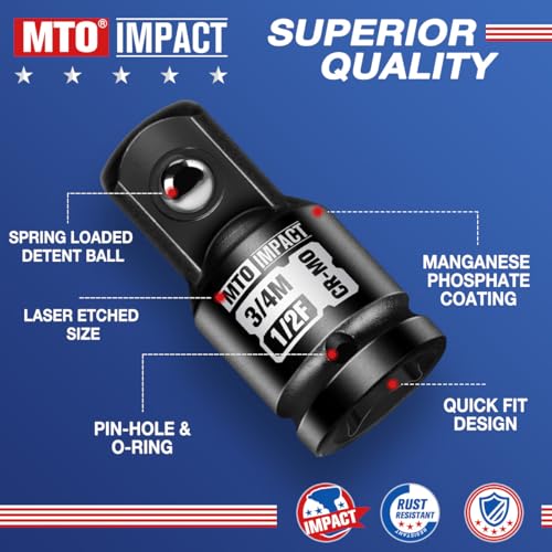 MTO 2 Pieces 1/2" Female to 3/4" Male Impact Socket Adapter, 1/2" Drive Impact Socket Adapter Set, Chrome Molybdenum Alloy Steel - size: 1/2" Female to 3/4" Male