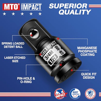 MTO 2 Pieces 1/2" Female to 3/4" Male Impact Socket Adapter, 1/2" Drive Impact Socket Adapter Set, Chrome Molybdenum Alloy Steel - size: 1/2" Female to 3/4" Male