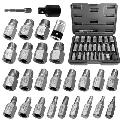 27PCS Upgraded Screw Extractor Set, Premium Cr-Mo Steel EZ Out | Hex Head Bolt Extractor Kit, Heavy Duty Multi-Spline Design for Removing Stripped, Rounded, Broken Screws & Studs