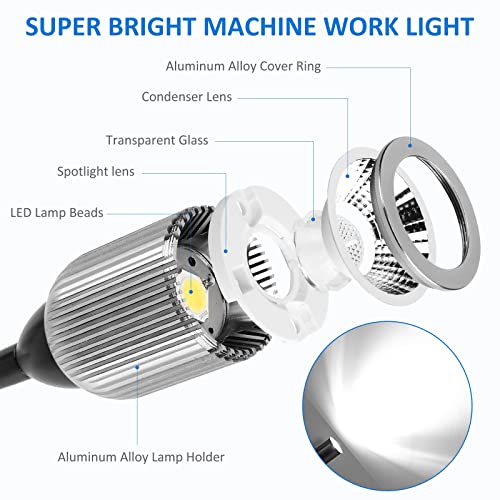 10W Magnetic Machine LED Work Light with Flexible Gooseneck and Magnetic Base, 1000lm, 6500k Magnetic Base Tool Lamp for Work Bench, lathe, Sewing Machine, Grill, Shop, Industrial Lighting