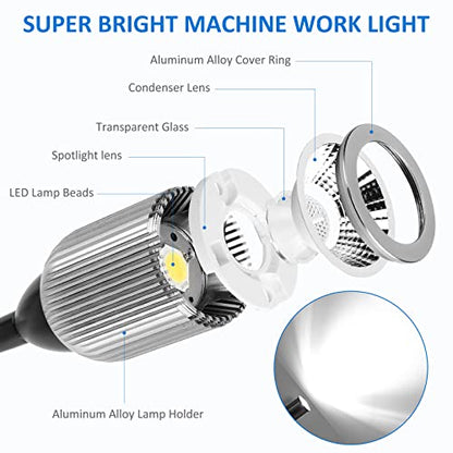 10W Magnetic Machine LED Work Light with Flexible Gooseneck and Magnetic Base, 1000lm, 6500k Magnetic Base Tool Lamp for Work Bench, lathe, Sewing Machine, Grill, Shop, Industrial Lighting