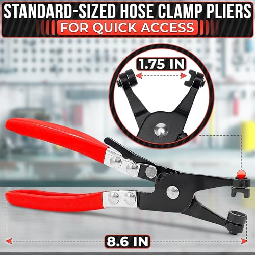 2 Pcs Radiator Hose Clamp Pliers Automotive Set – Heavy-Duty Radiator Hose Clamp Tool with Locking Mechanism – 8.2" & 8.6" Non-Slip Rubber Handles, Easy to Use | for Coolant, Fuel, Oil Hose Repairs - color: Black & Red Hose Clamp Tool