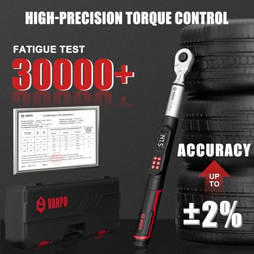 VANPO Digital Torque Wrench 1/2-Inch 7.38–147.5 ft-lb for Automotive | 10–200 Nm, ±2% Accuracy, Electronic Torque Wrench with LCD Display, Audible & Vibration Alert, Easy Battery Access - size: 1/2-inch 7.38-147.5 Ft-lb/10-200 Nm