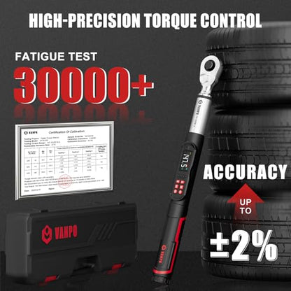 VANPO Digital Torque Wrench 1/2-Inch 7.38–147.5 ft-lb for Automotive | 10–200 Nm, ±2% Accuracy, Electronic Torque Wrench with LCD Display, Audible & Vibration Alert, Easy Battery Access - size: 1/2-inch 7.38-147.5 Ft-lb/10-200 Nm