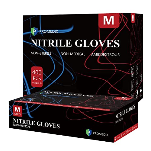 PROMEDIX P Nitrile Disposable Gloves,4mil-100 Count,Gloves Disposable Latex Free,Powder Free for Cooking,Household,Food safe - size: X-Large, style: Black of 400