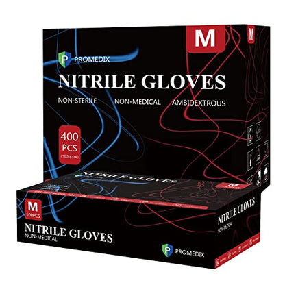 PROMEDIX P Nitrile Disposable Gloves,4mil-100 Count,Gloves Disposable Latex Free,Powder Free for Cooking,Household,Food safe - size: X-Large, style: Black of 400