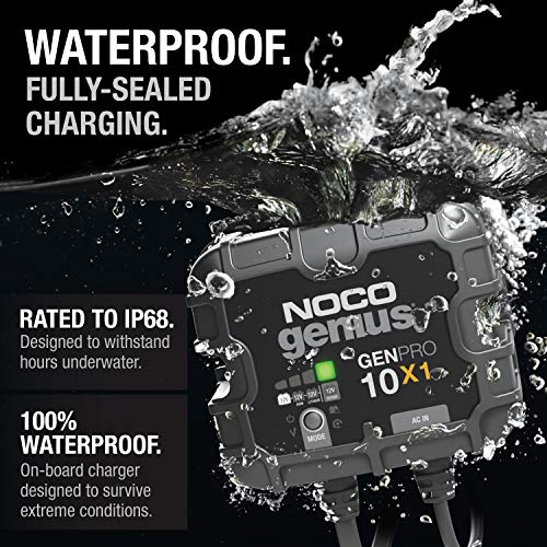 NOCO Genius GENPRO10X1: 1-Bank, 10A Onboard Battery Charger - 10A Per Bank, 12V Waterproof Marine Charger with Overcharge Protection & Temperature Compensation – for Lead-Acid & Lithium Batteries | Charges 1 Battery at Once, IP68 Waterproof, Overcharge Pr