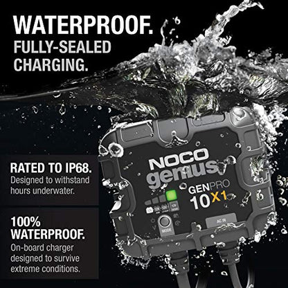 NOCO Genius GENPRO10X1: 1-Bank, 10A Onboard Battery Charger - 10A Per Bank, 12V Waterproof Marine Charger with Overcharge Protection & Temperature Compensation – for Lead-Acid & Lithium Batteries | Charges 1 Battery at Once, IP68 Waterproof, Overcharge Pr