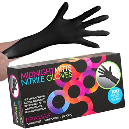 FRAMAR Black Disposable Gloves Large, 12 INCH Latex Free Gloves Large | Guantes Desechables, For Hair Dye, Cleaning, Tattoo, Mechanics, Extra Durable & Resistant, 100 Pack - size: Large (Pack of 100)