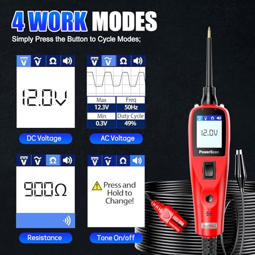 Autel PowerScan PS100 Automotive Relay Tester Circuit Probe Tool 12V 24V Car System Diagnostic Scan Tool with 20ft Extension Cable Read AC DC Resistance Short/Open Circuit Test
