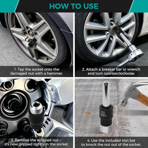 22Pcs Bolt Nut Extractor Set Metric 8-27mm, 1/2" & 3/8" Drive Impact Cr-Mo Steel Lug Nut Remover Socket, Wheel Lock Removal Kit for Damaged, Stripped, Frozen, Nuts & Screws - size: 22 Piece