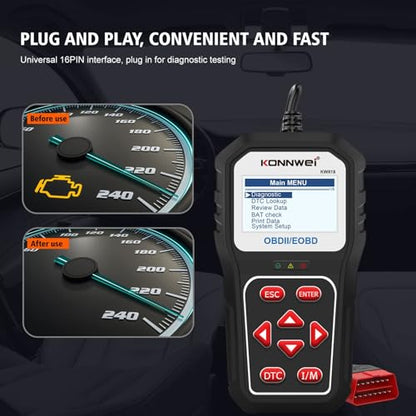 KONNWEI KW818 Bluetooth OBD2 Scanner for All Vehicles – Car Code Reader, Check Engine Light Diagnostic Tool, Full OBDII Functions, Real-Time Data, Fault Code Reader, Compatible with iOS & Android
