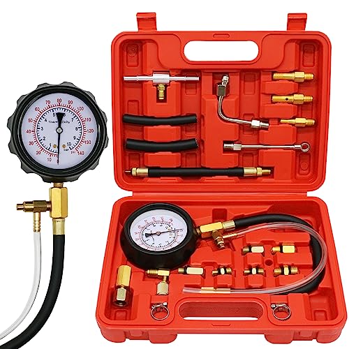 0-140 PSI Automotive Fuel Pressure Tester Kit for Gasoline Engines | For gasoline engines; 1/4 in and M6 test hoses with M8, M10, M12 and M14 adapters; not for diesel or direct injection