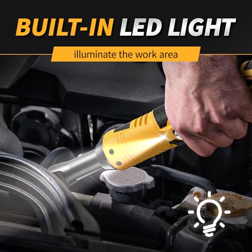FULLYEA 3/8" Cordless Electric Ratchet Wrench Set, 550RPM, 40Ft-lbs, 16.8V Extended Power Ratchet Tool Kit with Variable Speed, 1/4" Adapter, 3" Extension Bar, 2*2.0Ah Battery and Fast Charger(Yellow)