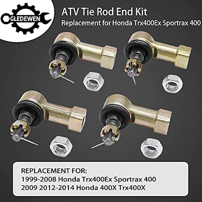 Tie Rod Ends Kit, Compatible With 1999-2008 Honda Sportrax 400, 2009-2014 Honda Trx400X, Ball Joint Set, ATV UTV Part Accessories, 2 Tie Rods and 4 Tie Rod Ends - size: Honda
