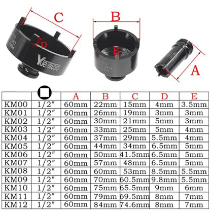 13 PCS Spindle Nuts Socket Kit Ball Joints Axle Locknut Remove Install Locking Hub Socket for KM Groove Nuts, Compatible with GM, Ford, GMC and Dodge, 4 Teeth Exterior with 1/2'' Drive