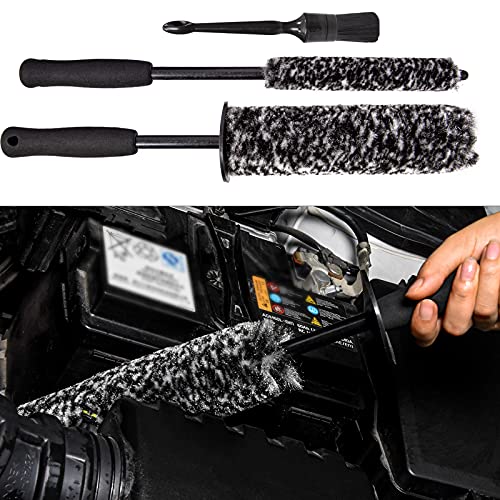 Car Wheel Rim Brush Kit, Woolies Wheel Brush, Car Cleaning Brush Fiber Rod, Steel Ring Fiber Cleaning Brush, Long Non-Slip Handle Clean Brush, Great to Clean Car Wheel Rim - color: Gray Wheel Brush