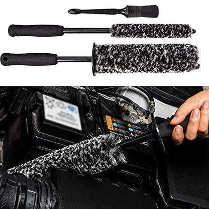 Car Wheel Rim Brush Kit, Woolies Wheel Brush, Car Cleaning Brush Fiber Rod, Steel Ring Fiber Cleaning Brush, Long Non-Slip Handle Clean Brush, Great to Clean Car Wheel Rim - color: Gray Wheel Brush