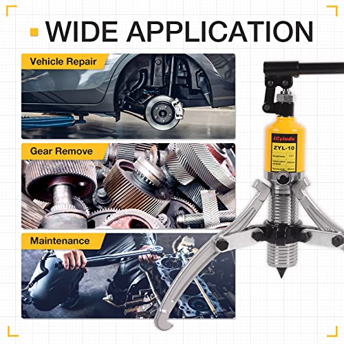 Hydraulic Gear Puller, 10 Ton Hydraulic Puller Kit Bearing Puller with Case 2 or 3 Jaws Bearing Hub Separator Hydraulic Puller Separator Tool for Pulling Hubs, Bearings, Gears, ZYL-10 - size: 10 Ton