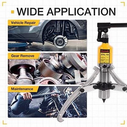 Hydraulic Gear Puller, 10 Ton Hydraulic Puller Kit Bearing Puller with Case 2 or 3 Jaws Bearing Hub Separator Hydraulic Puller Separator Tool for Pulling Hubs, Bearings, Gears, ZYL-10 - size: 10 Ton