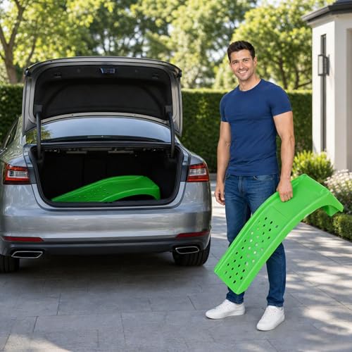 Heavy Duty Car Ramps Set of 2, Steel Auto Ramps 8000 LBS Capacity, Low Profile Car Ramps for Oil Change, Vehicle Service Ramp for Cars SUV & Light Trucks, 9" Lift Height (Green) - color: Green