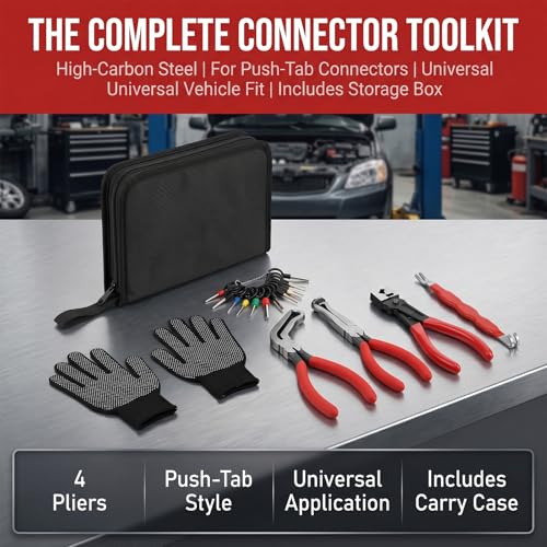 Automotive Electrical Disconnect Pliers Set - Hose Clamp & Connector Removal Tool Kit for Mechanics, Includes Straight & 60 Degree Pliers, Terminal Separator with Storage Bag