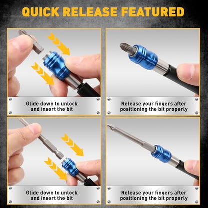 4-Piece 2", 4", 6", 12" Drill Bit Extension Set, Magnetic Screwdriver Bit Holder Extender with Aluminum Sleeve, 1/4 Inch Hex Shank Quick Release Extension Adapter, Durable CR-V Steel - style: 2"&4"&6"&12" Multi-Size