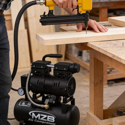 MZB 2.4 Gallon 1.0HP Ultra Quiet Air Compressor 110V/60Hz 5.65CFM, MAX 115PSI Steel Tanks Oil-Free 65 dB Noise Level Air Compressor for Spray Painting, Auto Repair, Carpentry Decoration - size: MZB-750H-9