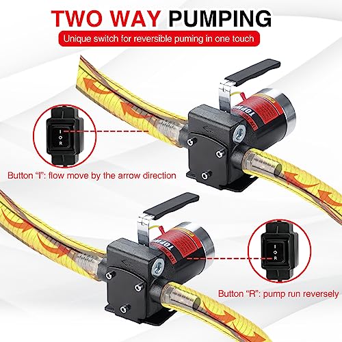 TOPWAY 12V DC Gasoline Fuel Pump Kit, Self-priming Oil Transfer Pump with Handle, Reversible Pumping, Overheat Protection, Explosion-Proof, Oil Hose, Nozzle for Gasoline Fuel Diesel Kerosene Removal - style: 12V 3.7GPM KIT