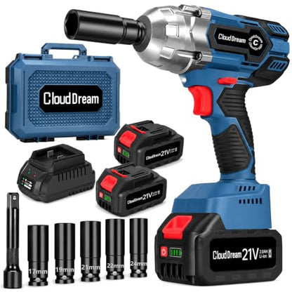 1/2 Inch Cordless Impact Wrench,900Ft-lbs (1200N.m) Brushless Electric Impact Gun,3800RPM High Torque Electric Impact Driver Kit with 2 Batteries,Fast Charger,5 Sockets,Case for Car Tires,Mower,Pickup