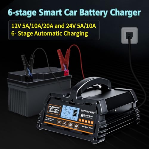 20A 12V/24V Battery Charger,Lead Acid Charger, 12V LiFePO4 Charger. Smart Battery Charger with Trickle Charge.Car Battery Maintainer with LCD Display. Suitable for Trucks,AMG,Motorcycles - size: 20A