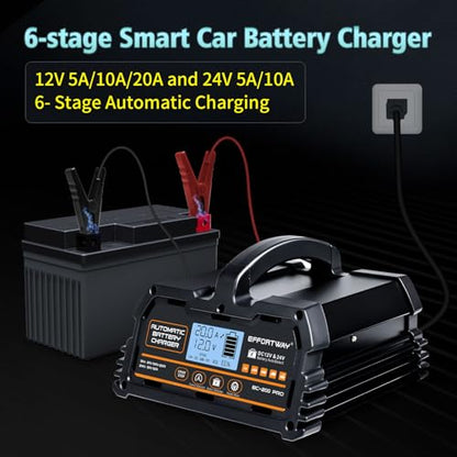 20A 12V/24V Battery Charger,Lead Acid Charger, 12V LiFePO4 Charger. Smart Battery Charger with Trickle Charge.Car Battery Maintainer with LCD Display. Suitable for Trucks,AMG,Motorcycles - size: 20A