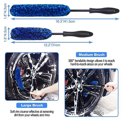10Pcs Wheel Brush Kit for Cleaning Wheel and Tire, Wheel and Rim Brush, Car Detailing Brushes, Tire Brush, Bendable & Durable Car Wheel Rim Cleaner Brush Set,Car Cleaning Brush Supplies Kit - color: Blue