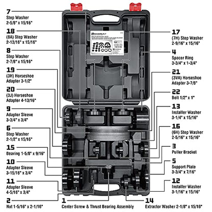 Powerbuilt 22 Pc. Master Hub and Wheel Bearing Removal and Installation Kit Self Centering Design Fits Most Front, Rear and All Wheel Drive Vehicles, Provides Easy Bearing Swaps With No Press Required - style: 22 Piece