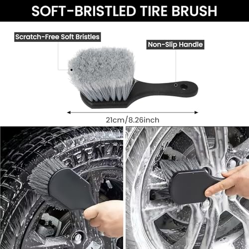 7PCS Wheel Cleaner Brush Kit, Tire Brushes, Rim Cleaner Brush,Car Detailing Brushes, Tire Shine Applicator Pad, Car Wash Tools for Wheels and Tires No Spatter - color: 7pcs
