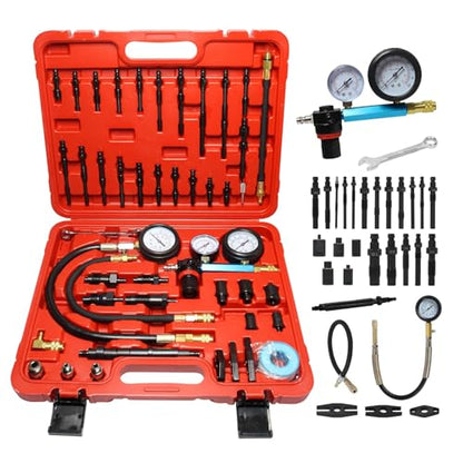 Compression and Leakage Test Kit 47PCS Petrol & Diesel Engine Compression Tester Automotive Cylinder Leak Down Tester Kit with Dual Gauge Engine Compression Tester Kit for HDi, TDCi, Pumpe Duse Engine