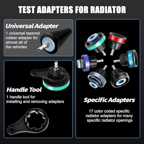 JIFETOR 28PCS Radiator Pressure Leak Test Pneumatic Coolant Refill Tool Kit | Auto Cooling System Leakage Tester and Water Tank Pneumatic Vacuum Purge Filling Set Universal for Airlift Car Auto Truck - color: Black Case