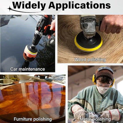 53 PCS Car Headlight Restoration Kit, 3 Inch Drill Sanding Disc with 1/4 Inch Shank Backing, Loop and Hook Sanding Paper, Scouring Pads, Polishing Sponge, Soft Interface Pad, Masking Tape